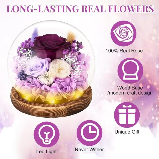 Preserved Real Rose Forever Flowers in Glass Dome {2}