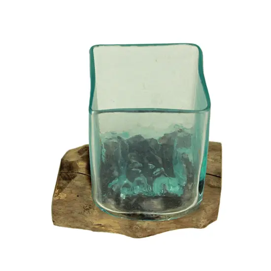 Teak Driftwood Square Bowl/Vase - 5.75" High - Home and Garden Decor Brown {4}