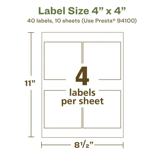 Avery Recycled Matte White Labels,4" x 4" Square {5}