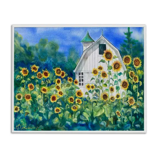 Stupell Industries Tall Sunflowers Country BarnFramed Giclee Art White Frame {1}
