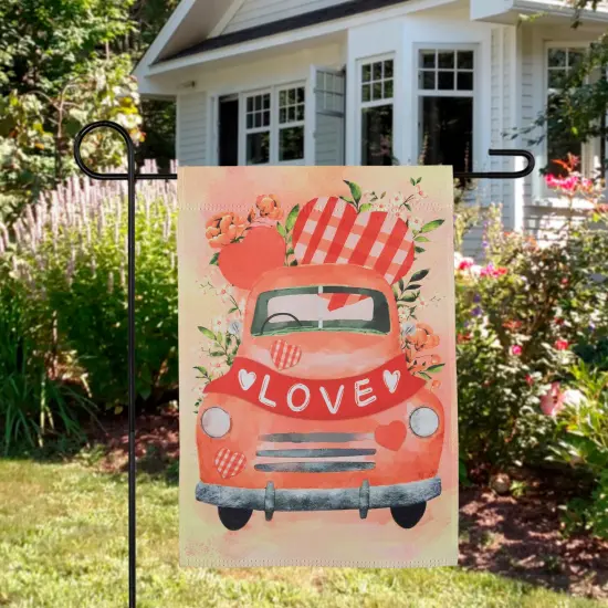 Northlight Love Banner and Vintage Car Garden Flag 12.5" x 18" Red {1}