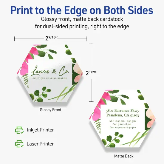 Avery Printable Hexagon Business Cards, Sure Feed Technology, 2-1/2" x 2-9/10", Glossy White Cardstock, Print-to-The-Edge, Laser/Inkjet Printable, 60 Total {6}