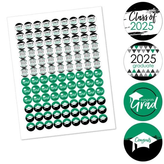 Big Dot of Happiness 2025 Green Graduation Party Round Candy Sticker Favors - Labels Fits Chocolate Candy (1 Sheet of 108) {3}