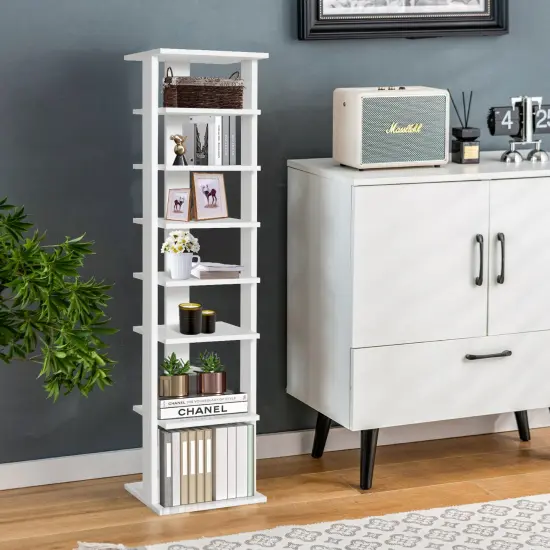 Costway Wooden Shoes Storage Stand 7 Tiers Shoe Rack Organizer Multi-shoe Rack Shoe box White/Black {9}