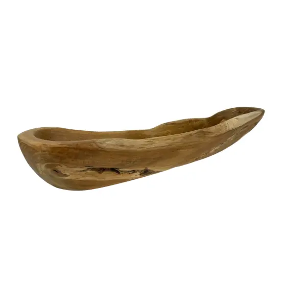 Hand-Carved Wooden Bowl, 23"x6.5"x3.5", Light Brown Stained, Handmade Craft {3}