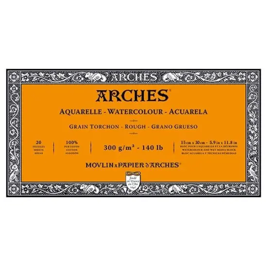 Arches Watercolor Block 5.9""x11.8"", 140lb Rough, 20 Sheets {1}