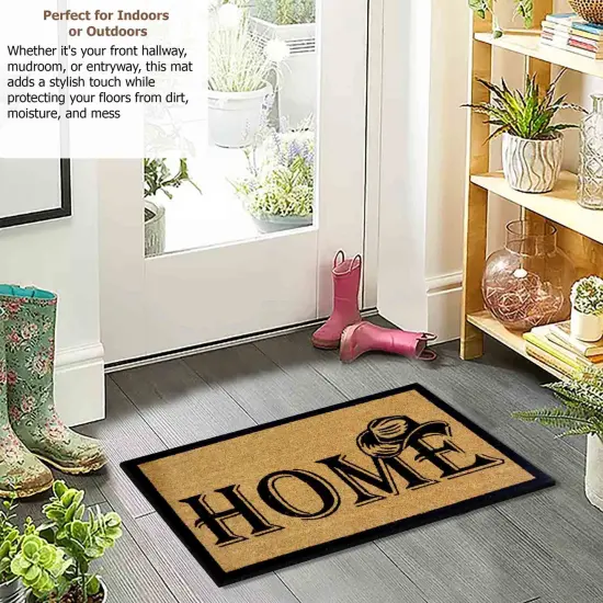 Gardenised Heavy Duty Coco Coir Doormat Non Slip PVC Baking Embossed Welcome Design Natural Coconut Fiber Floor Mat for Front Door Porch Patio Entryway Garage Mudroom & Outdoor Use 18x30" Hatted Home {3}