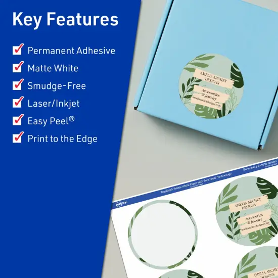 Avery TrueBlock Matte White Paper Labels,2-3/4" diameter Round {2}