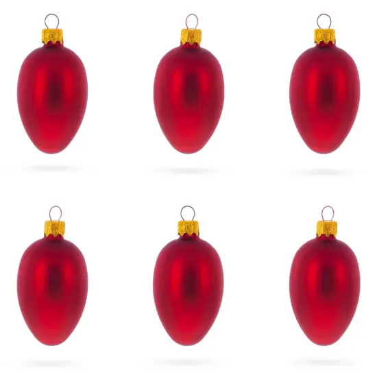 Set of 6 Matte Red Mini Glass Egg Ornaments 2.9 Inches {1}