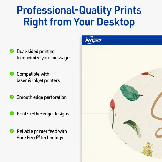 Avery Printable Oval Flat Cards, Sure Feed Technology, 4" x 6", Matte Ivory Cardstock, Print-to-The-Edge, Laser/Inkjet Printable, 20 Total, Great for Product Branding, Marketing, and More {2}