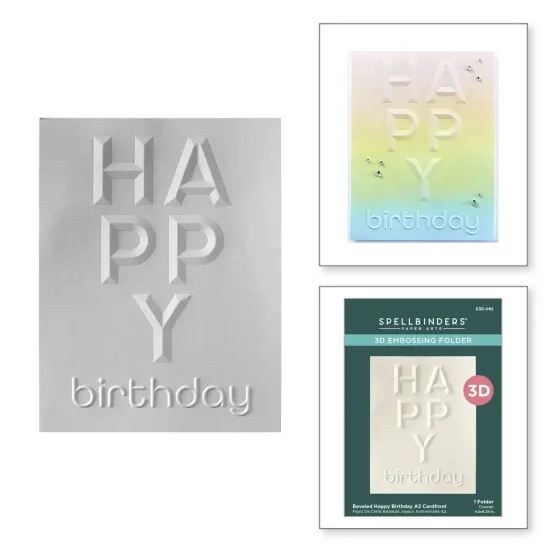 Spellbinders 3D Embossing Folder -Beveled Happy Birthday A2 Cardfront {5}