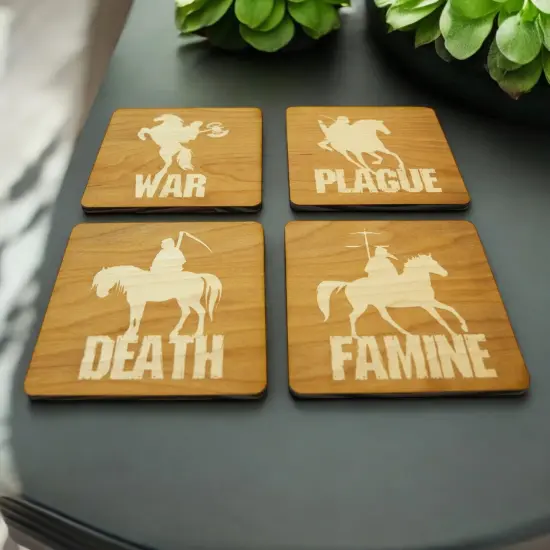 4 Horsemen Wood Coaster Set of four 4x4in Raw Wood {4}