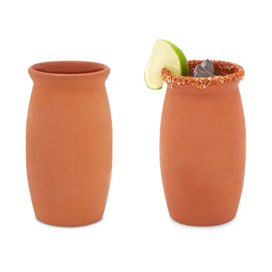 Clay Drinking Cups, Cantaritos de Barro Mexicanos for Margaritas, Tequila, Mexican Fiesta (12 oz), 12 Pack Brown {7}