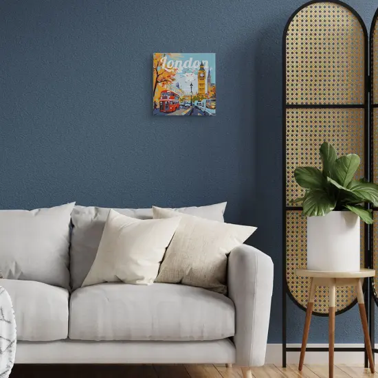 Figured'Art Mini Paint by Numbers Kit for Adults with Frame Travel Poster London Small format 8"x8" - Craft Art Painting DIY Canvas Already Stretched on a Wooden Frame {2}