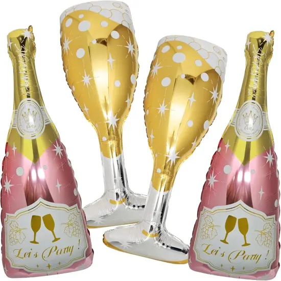 4 Pcs Champagne Foil Balloons - Huge Rose Gold {1}