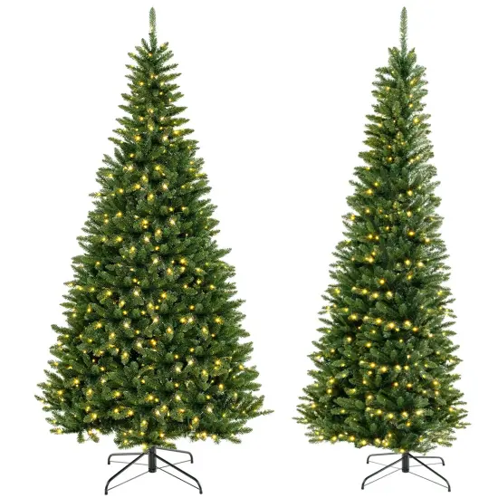 Costway 8 FT Pre-Lit Artificial Christmas Tree with 360 Warm White LED Lights Metal Stand {2}