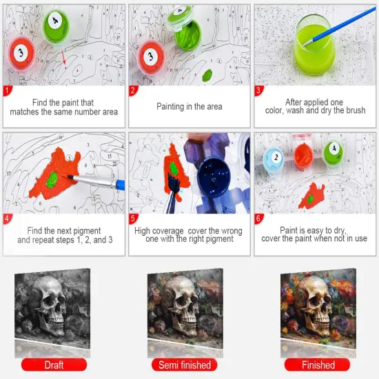 Skull Paint by Numbers Skull Surrounded with Flowers Paint by Number Kits Canvas DIY Oil Painting for Adults Beginners, Paint by Number Adult Paint by Number Kits Home Decor, 16 x20 Inch {5}