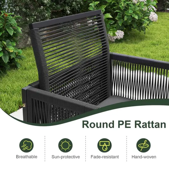 Costway 9 PCS Patio Dining Set with PE Rattan Chairs Tempered Glass Table and Ottomans {6}