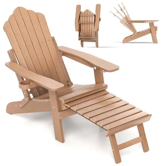 Costway Patio Adirondack Chair All-Weather HIPS Lounge Chair with Retractable Footrest Black/Brown/Gray/Navy {8}