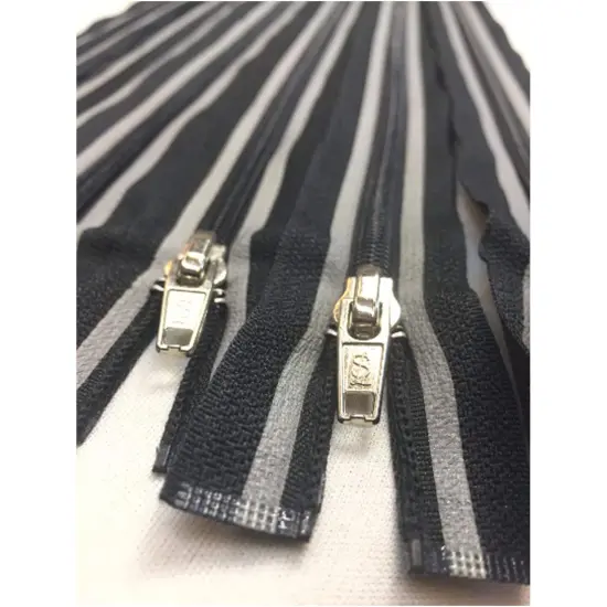 Striped 23.5 Inch Reflective Nylon Coil #5 Open, Separating Jacket Zipper Black + Grey {4}