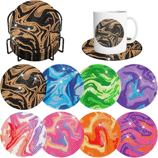 8 Pcs Diamond Art Painting Coasters Kits Marble Ocean Diamond Art Coasters with Holder DIY Diamond Dot Coaster for Gifts Beginner Adults Art Table Home Craft Gift Supplies {1}