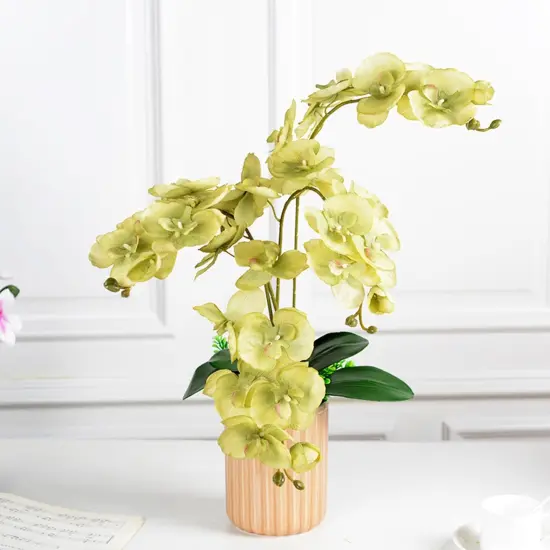 4 Pcs Silk Artificial Orchid Flowers Stem, 8 Heads Faux Phalaenopsis Flowers Branches 27.5'' Artificial Flowers Plants for Pots Vase Decor (Green) {2}