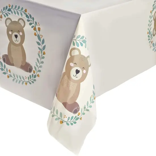 Bear Plastic Tablecloth for Boy Baby Shower Decorations (54 x 108 in, 3 Pack) {5}