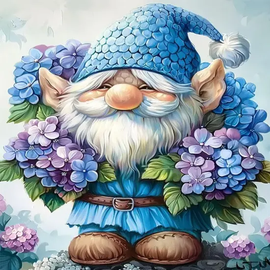 Flowers gnome Paint by Number for Adults Beginner,Hydrangea Paint by Numbers on Canvas,Blue gnome Paint by Numbers Kits with Brushes Pigment Suitable for Home Wall Decoration Without Frame 16x20 Inch {1}
