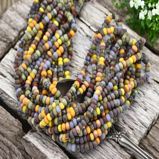 5/0 Aged Matte Neo Guardian Striped Picasso Mix Seed Beads (21" Strand) {4}