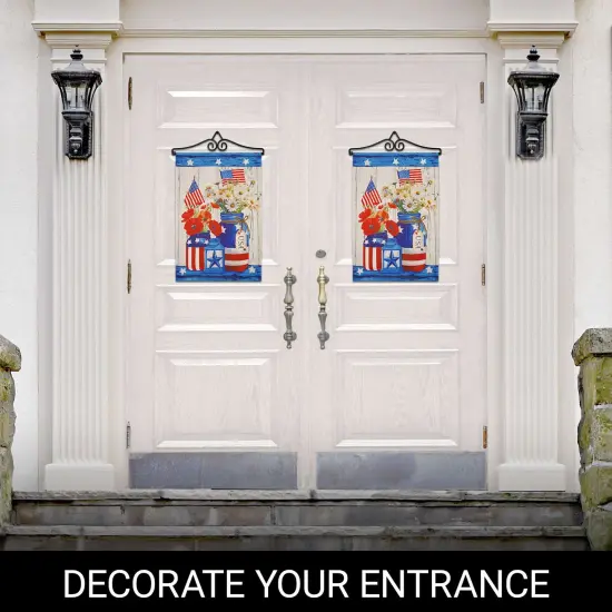 G128 Combo Pack Garden Flag Hanger 14IN & Garden Flag Rustic Mason Jar Patriotic Flowers Printed 12x18IN Double Sided Yard Garden Lawn Decoration {6}