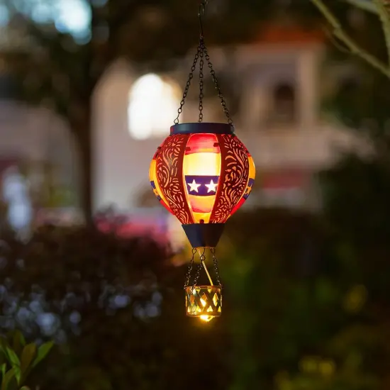 Flag Hot Air Balloon Solar Lantern with Candle Holder {3}