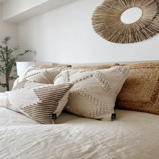 Brown & Beige Striped Modern Boho 12x20" Lumbar Pillow Cover &ndash; Handmade, Canvas Backing, Hidden Zipper {3}