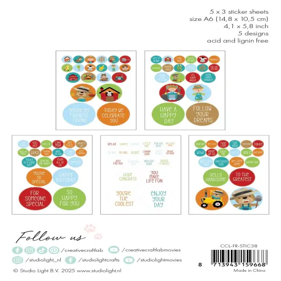 Studio Light Friendz CCL Sticker Paper Pad 4.13"X5.82"15/Pkg-Nr. 38, On The Farm {3}