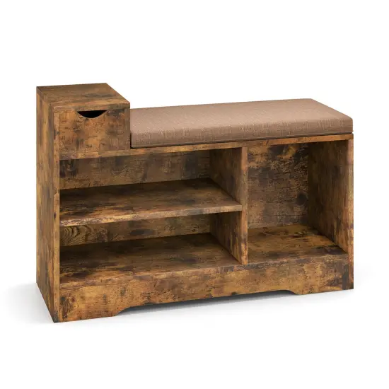 Storage Bench with Drawer and Open Shelves for Entryway and Shoes {1}