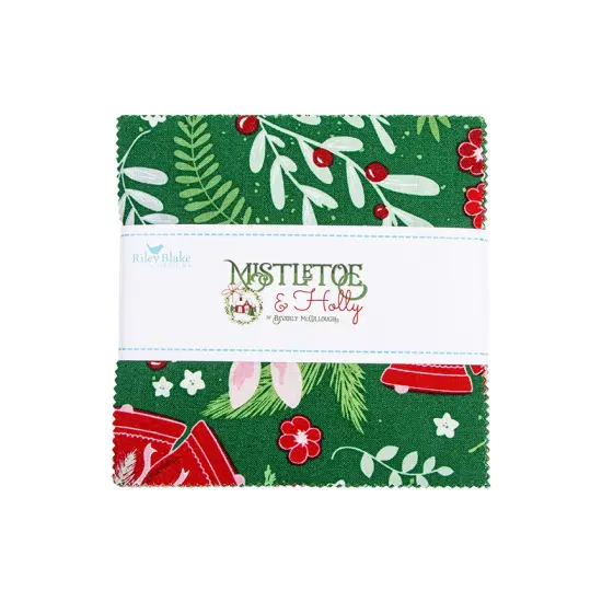 Mistletoe and Holly 5" Square Pack (Charm Pack / 5" Stacker) by Beverly McCullough for Riley Blake (5-16400-42) {1}