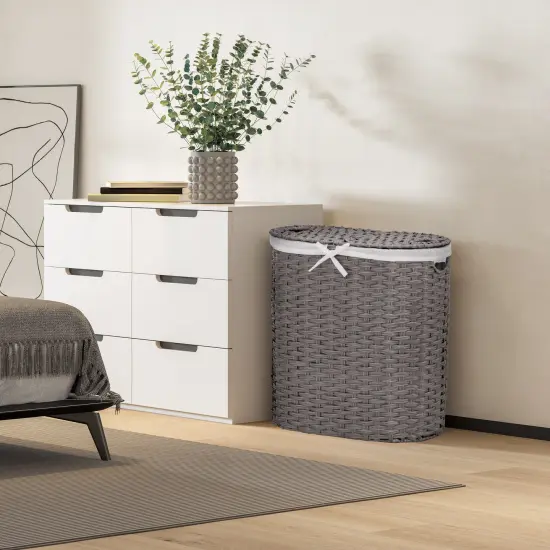 Seville Classics Handwoven Lidded Oval Double Laundry Hamper Gray {6}