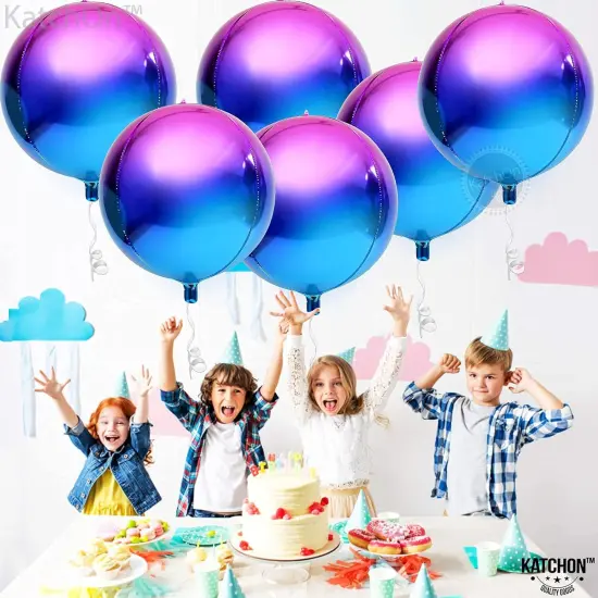 Purple Galaxy Balloons - 22 Inch, Pack of 6 | Iridescent Balloons, Round 4D Metallic Balloons for Galaxy Birthday Party Decorations {4}
