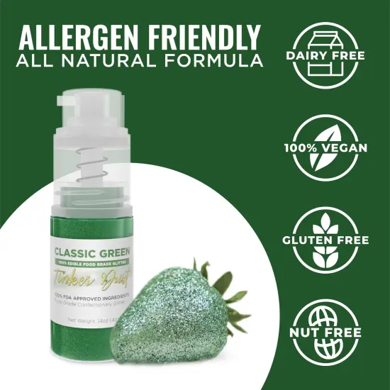 Bakell - Classic Green Tinker Dust Edible Glitter (4g, 1x Spray Pump) for Food, Desserts, and Beverages! {3}
