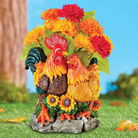 Collections Etc Hand-Painted Rooster and Pen Detailed Planter with Drainage Hole {1}