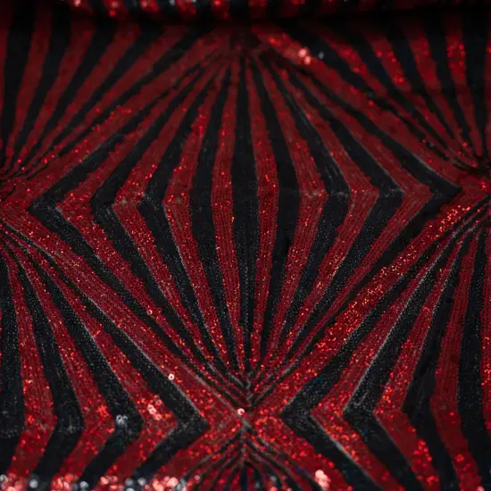 1 Yard Jenny Mesh Sequin Fabric, 58/56" Wide, Stretch Polyester-Spandex Blend for Costumes & Decor Black/Red {1}