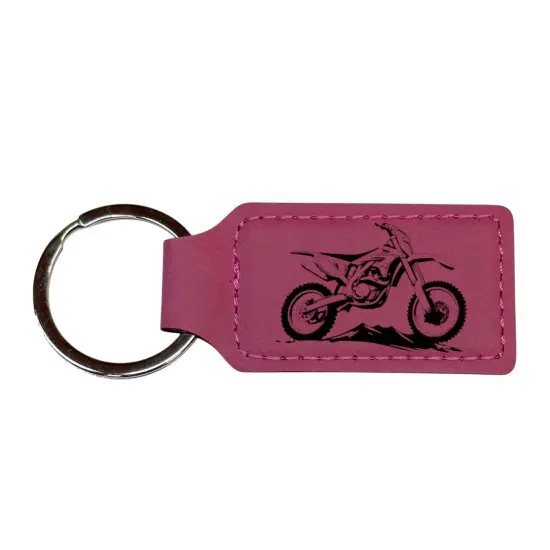 Keychain - Rectangle - Dirt Bike - Leather Pink/Black {1}