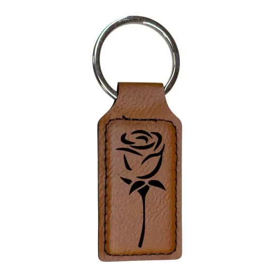 Keychain - Rectangle - Rose - Leather Black/Silver {2}