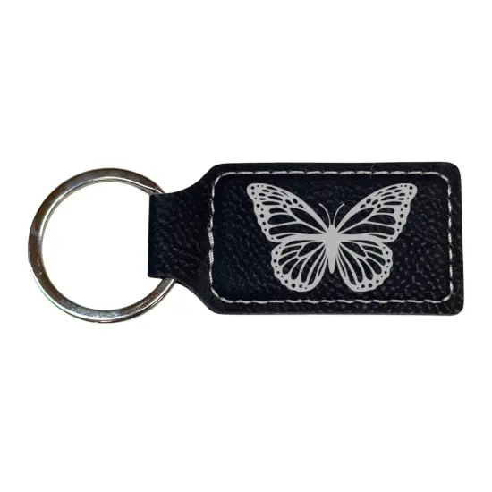 Keychain - Rectangle - Butterfly - Leather Rawhide/Black {3}