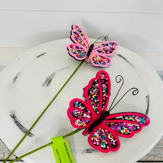 24" Pink Butterfly Spray - Vibrant Artificial Floral Accent - Perfect for Home Decor, Weddings, Parties, and Crafts-63286PK {3}