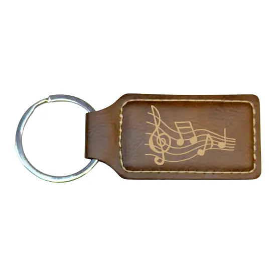 Keychain - Rectangle - Music Notes - Leather Rawhide/Black {4}