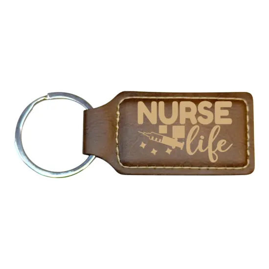 Keychain - Rectangle - Nurse Life - Leather Pink/Black {3}