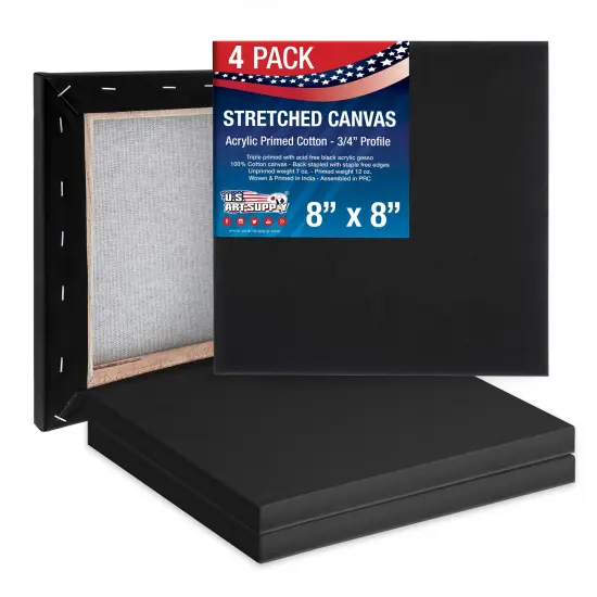 8 x 8 inch Black Stretched Canvas 12-Ounce Primed, 4-Pack - Professional Artist Quality 3/4" Profile, 100% Cotton, Heavy-Weight, Gesso {1}