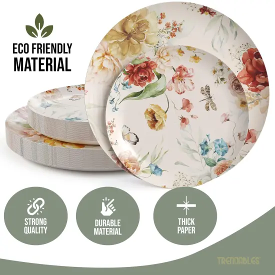 Earthtrends Heavy Duty Paper Plates for parties &ndash; Includes 8-Inch Paper Dessert Plates and 10-Inch Paper Dinner Plates &ndash; Disposable Floral Paper Plates for Parties, Weddings, Events, BBQs, Birthdays, Catering, Holidays &ndash; Elegant Tableware Set Aviv 80 {2}