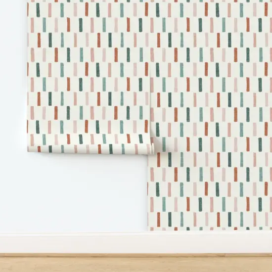 Peel & Stick Wallpaper 2FT Wide Modern Stripes Farmhouse Terra-Cotta Jade Green Blush Pink 2021 Color Trend Custom Removable Wallpaper by Spoonflower {2}