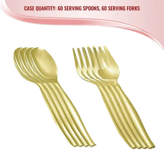 Gold Disposable Plastic Serving Flatware Set (60 Pairs) {5}